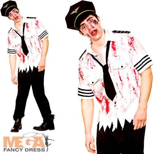 Mens Zombie Airline Pilot Halloween Costume