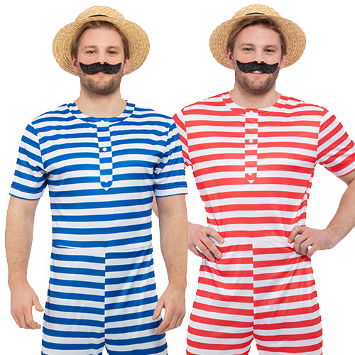 Mens 1920s Bathing Suit Fancy Dress Costumes With Hat