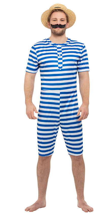 Mens 1920s Bathing Suit Fancy Dress Costumes With Hat