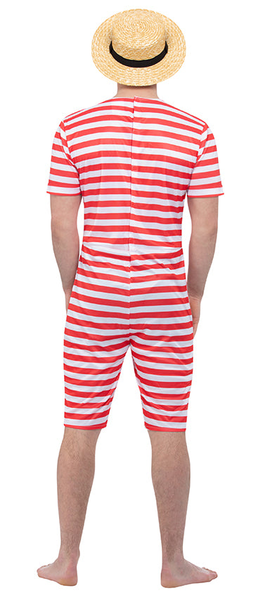 Mens Red & White 1920s Vintage Bathing Suit Costume