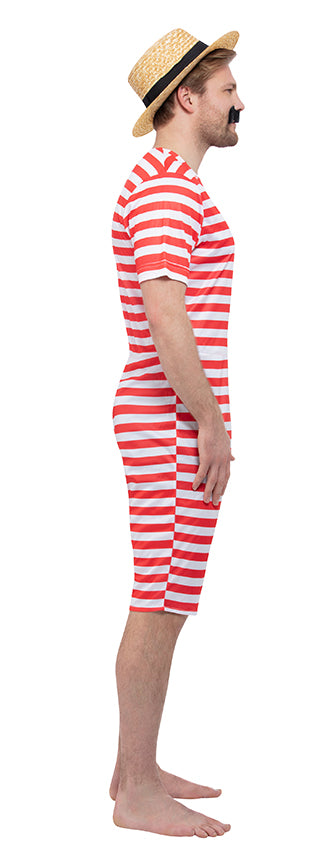 Mens Red & White 1920s Vintage Bathing Suit Costume