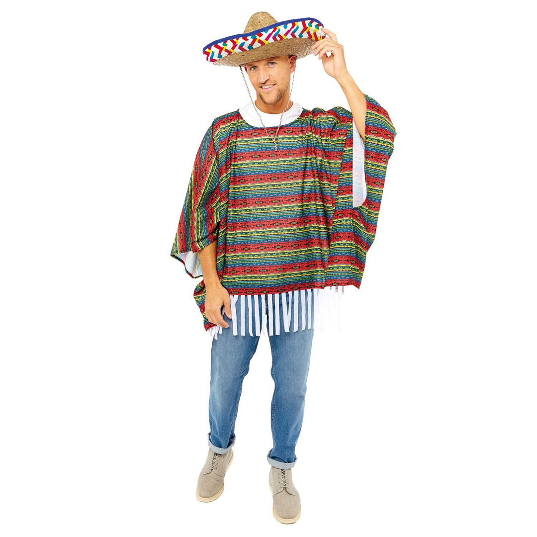 Adults Mexican Poncho and Sombrero Costume Accessory