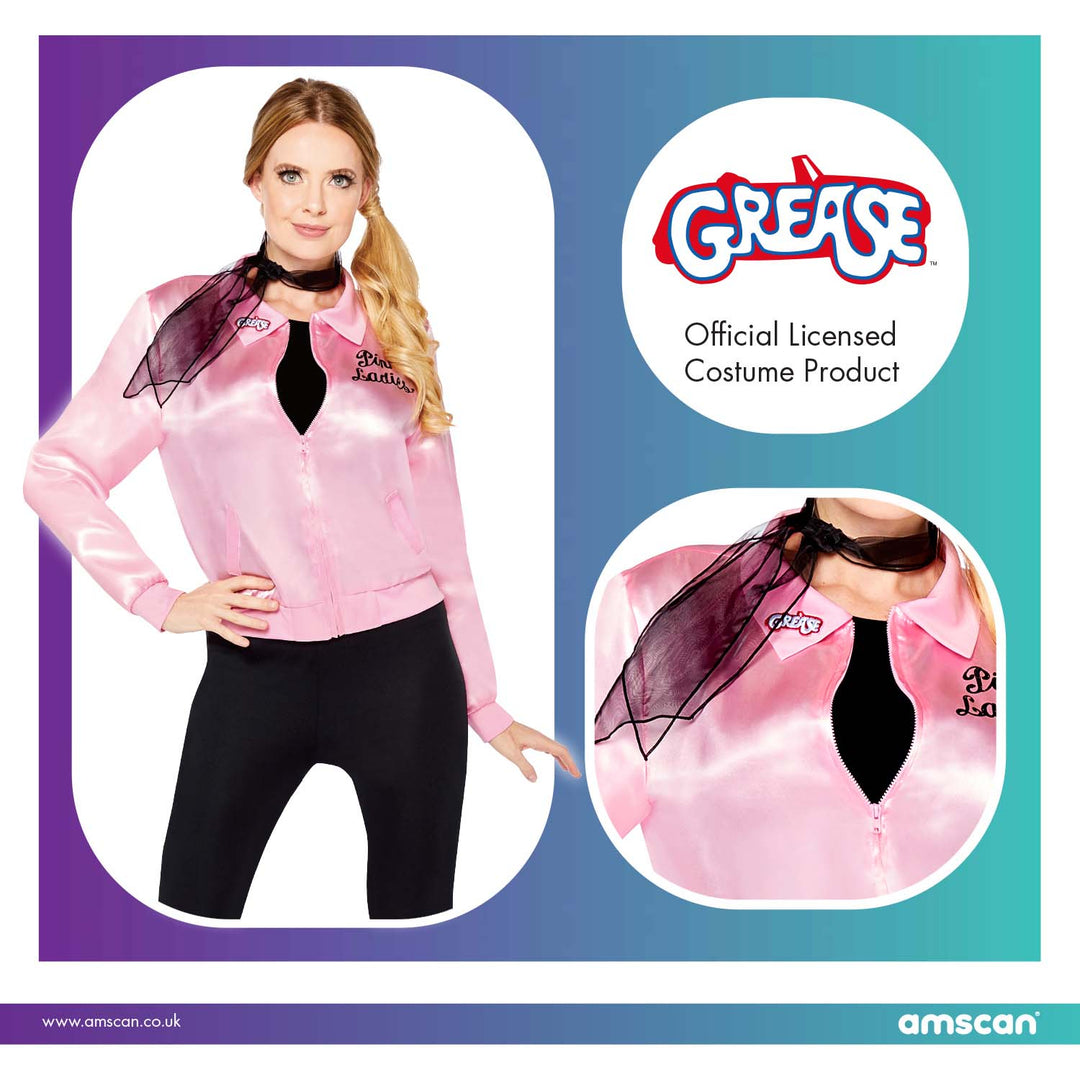 Officially Licensed Grease Pink Ladies Women's Jacket Fancy Dress Costume