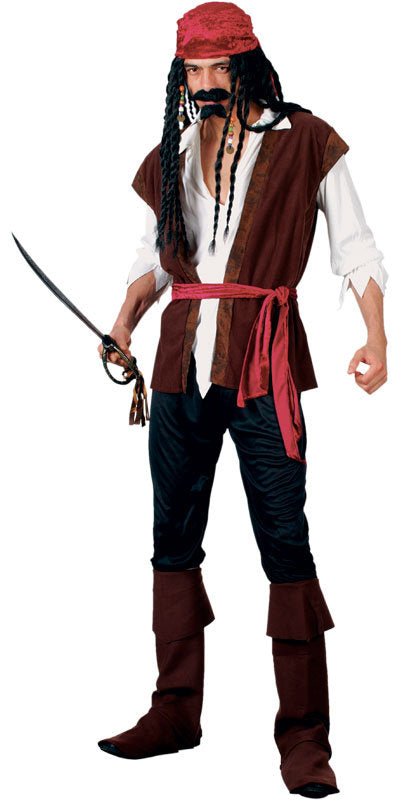 Men's Buccaneer Caribbean Pirate + Bandana Fancy Dress Book Day Costume