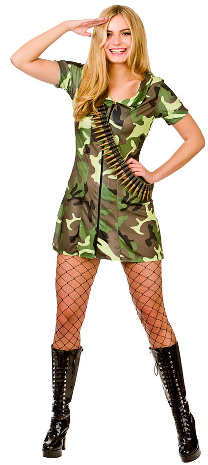 Ladies Army Girl Uniform Fancy Dress Military Costume