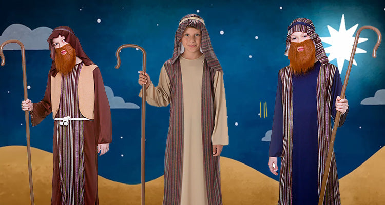 Wicked Costumes Costume Da Pastore Per Bambini - Completo Con Tunica E Copricapo Per Recita Natalizia, Taglie 3-13 Anni
