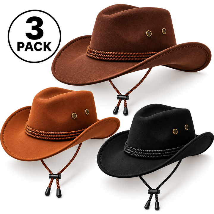 Adults Cowboy Hats 3 Pack Bundlle