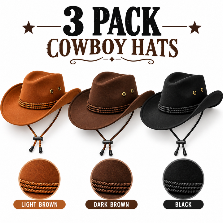 Adults Cowboy Hats 3 Pack Bundlle
