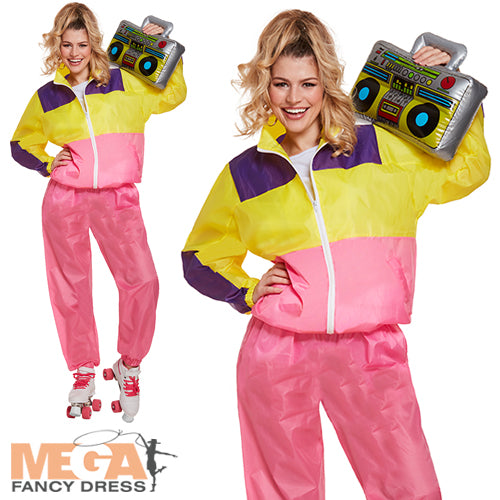 Ladies Shell Suit Costume Retro Athletic Outfit