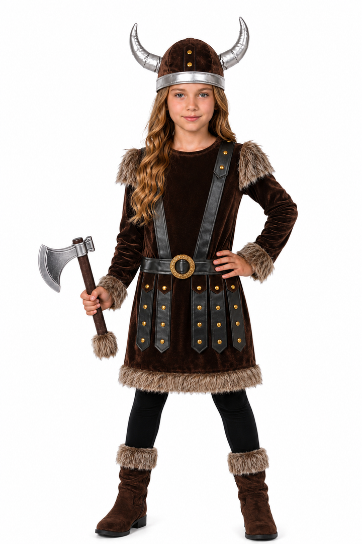 Girls Deluxe Viking Warrior Fancy Dress Costume