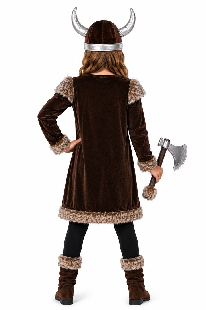 Girls Deluxe Viking Warrior Fancy Dress Costume