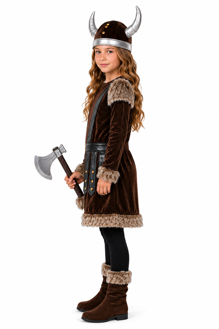 Girls Deluxe Viking Warrior Fancy Dress Costume