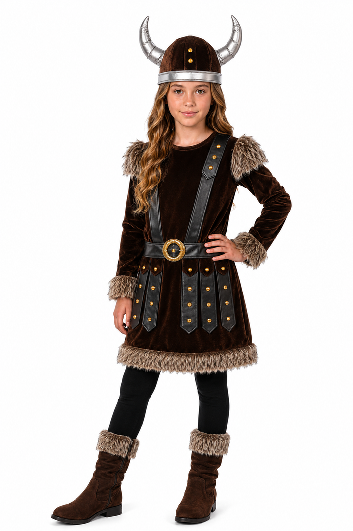 Girls Deluxe Viking Warrior Fancy Dress Costume
