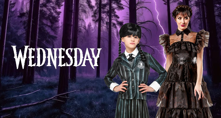 WEDNESDAY ADDAMS Girl's Costume & Wig Size 14 -  Hong Kong