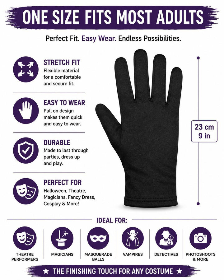 Adults Black Gloves Unisex Costume Accessories,