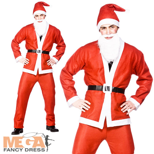 Men's Budget Santa Claus + Hat + Beard Fancy Dress Christmas Costume