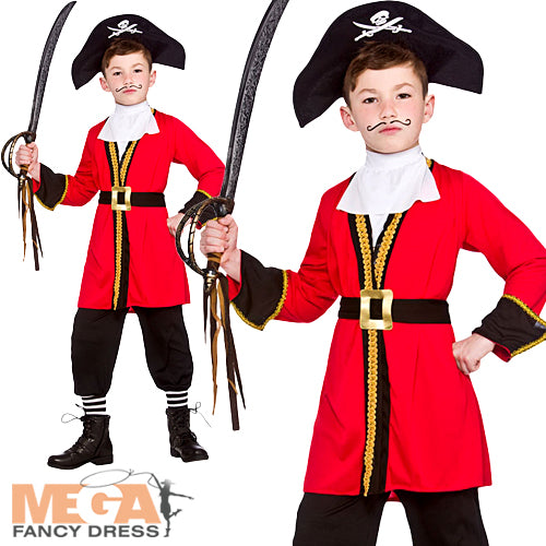 Boys Pirate Captain Hat Buckle Red Jacket Halloween Costume