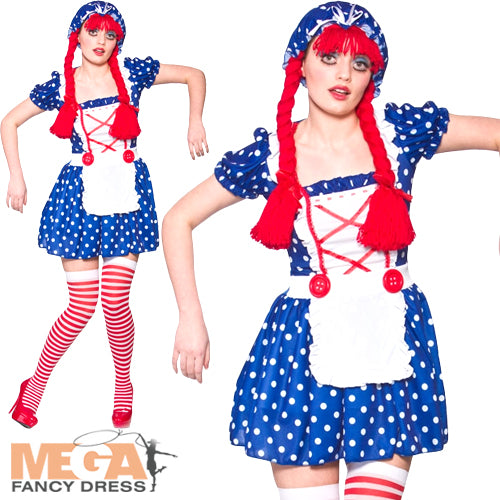 Ladies Dolly Cute Rag Doll Fancy Dress Book Character Costume