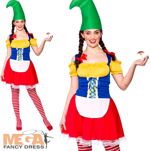 Ladies Cute Gnome Garden Troll Elf Christmas Fancy Dress Costume