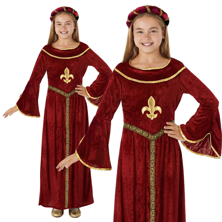 Red Tudor Girl Kids Historical Book Day Fancy Dress Costume