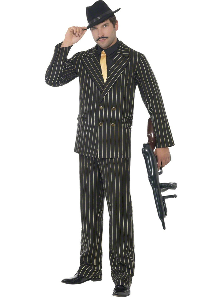 Gold Pinstripe Gangster Suit Costume Gangster Fancy Dress