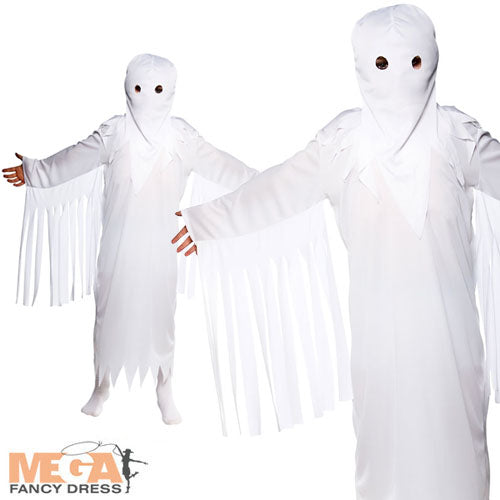 Kids Halloween Ghastly Ghost Fancy Dress Costume Age 3-10
