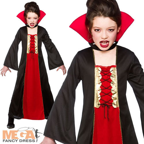 Girls Gothic Vampiress Deadly Vampire Halloween Costume Outfit