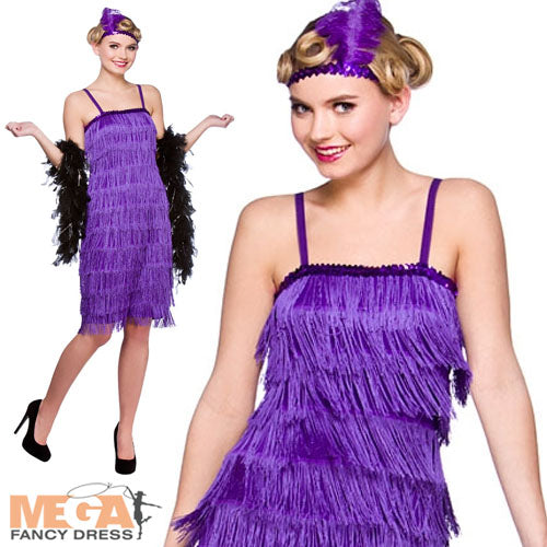 Ladies Purple Fringe Flapper 1920s 30s Charleston Costume