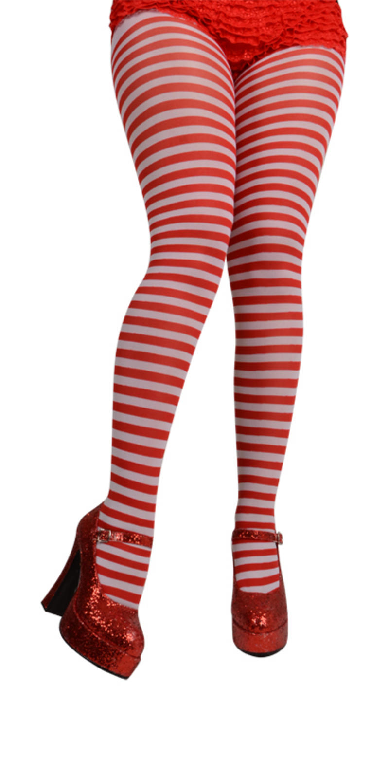 Ladies' Mrs Santa Claus + Red & White Striped Tights