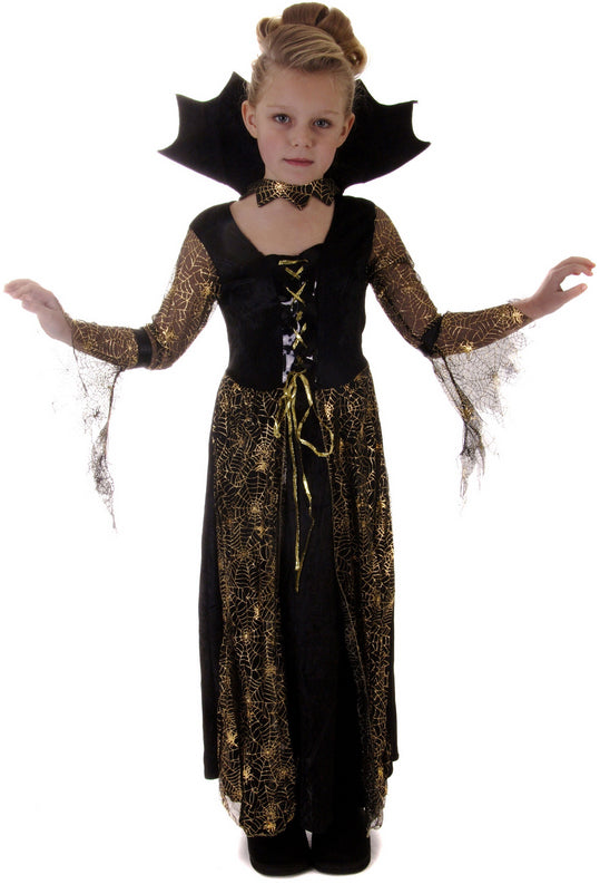 Girls Spiderella Halloween Gothic Web Princess Costume