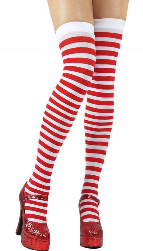 Womens Red White Stripe Thigh Highs Fancy Dress Accessory