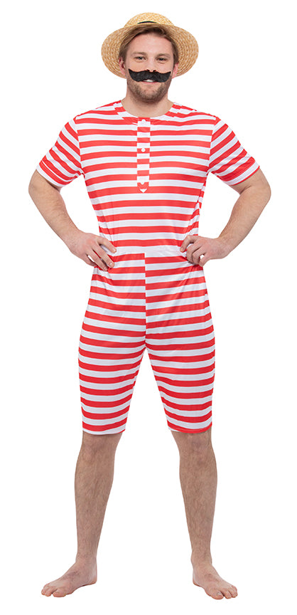 Mens 1920s Bathing Suit Fancy Dress Costumes With Hat