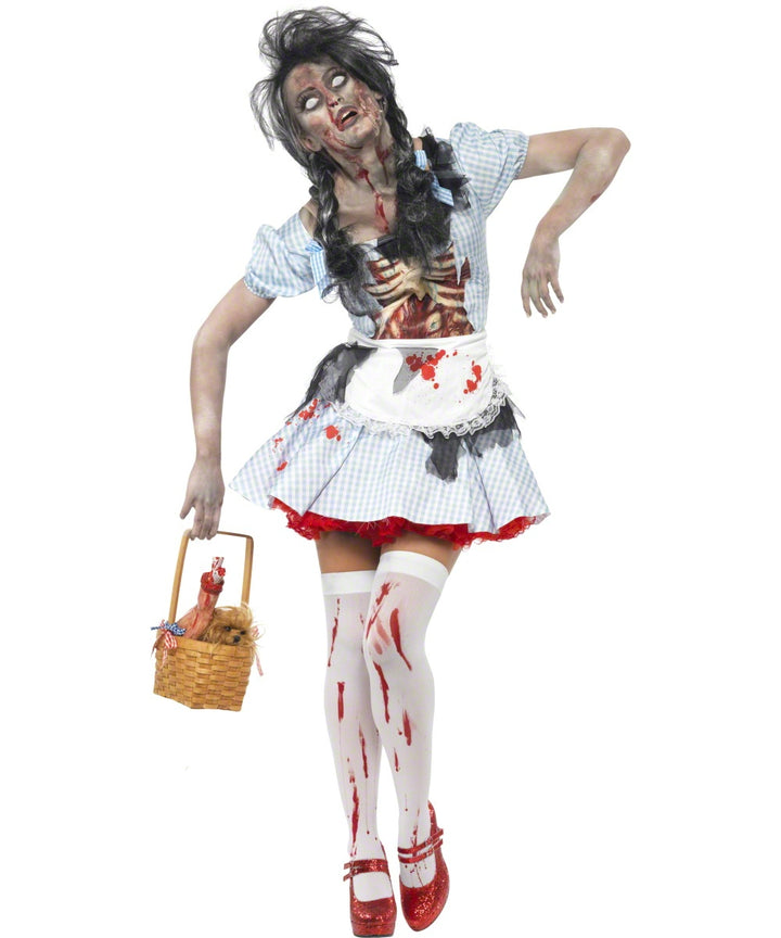 Ladies' Zombie Dorothy Costume + Blood Stained Stockings
