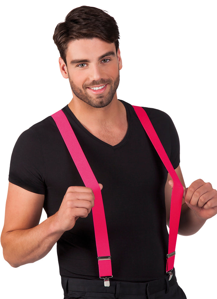 Mens Neon Pink Suspenders Fancy Dress Pride Braces