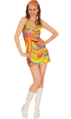 GO GO GIRL Ladies 60's 70's Retro Fancy Dress Costume Size 16-18