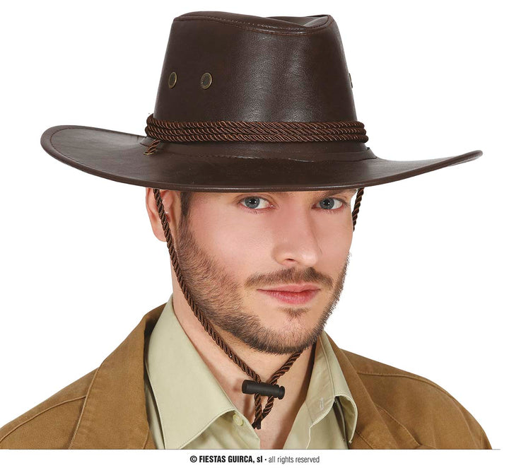 Faux Dark Brown Leather Cowboy Hat