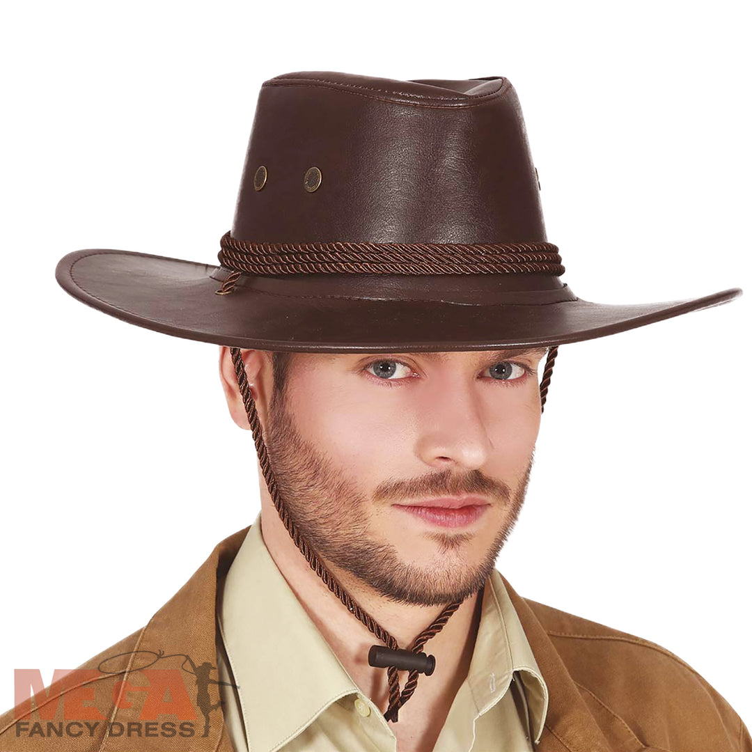 Faux Dark Brown Leather Cowboy Hat