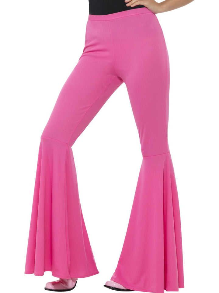 Ladies Pink Flared Trousers Fancy Dress 60s 70s Hippy Disco Costume