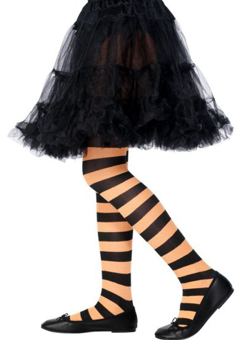Child Black and Orange Striped Tights (6-12 Years)
