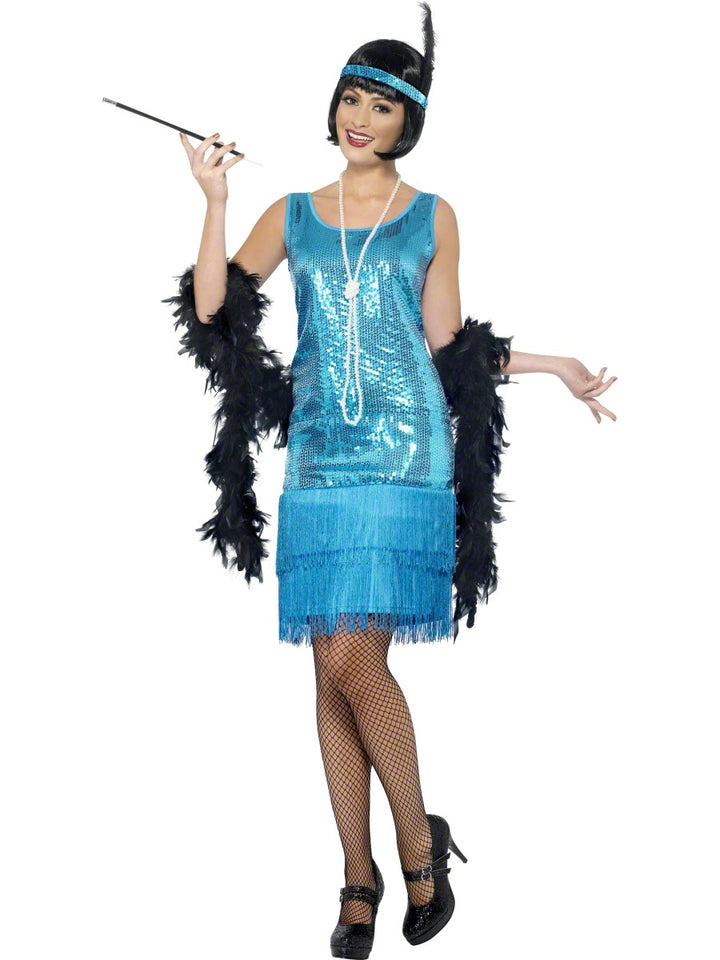 Teal Flirty Flapper Costume 20s Fancy Dress