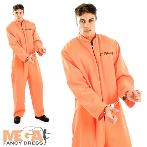 Mens Orange Prisoner Criminal Convict Inmate Costume