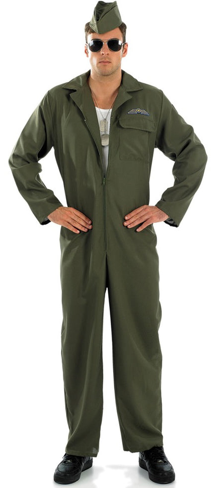 Men's Military Pilot Jumpsuit Fancy Dress Army Air Force Costume