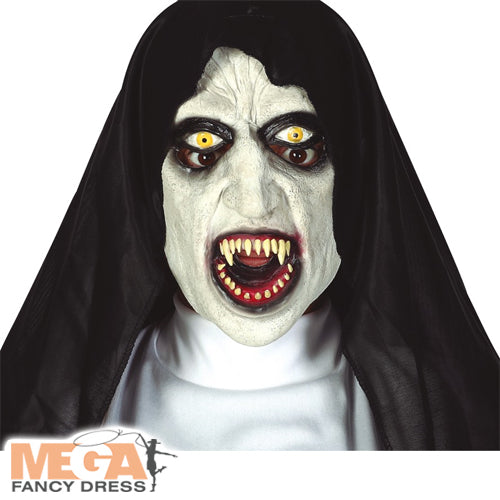 Latex Sinister Nun Mask Scary Religious Costume Accessory