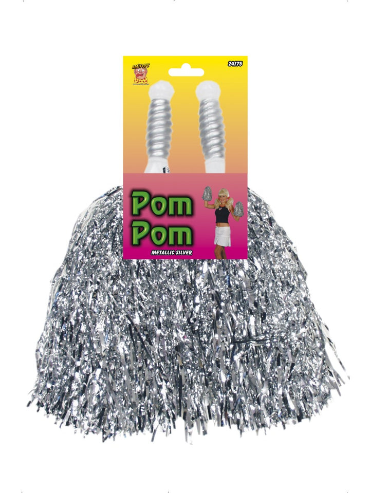 Silver Metallic Pom Poms School Cheerleader Accessory