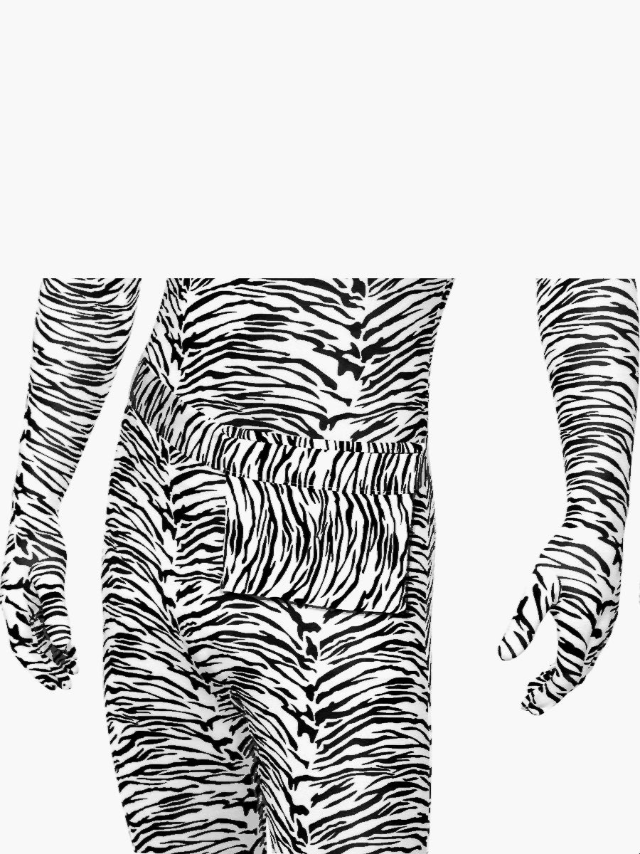 Men's Zebra 2nd Skin Fancy Dress Zoo Animal Lycra Bodysuit Costume