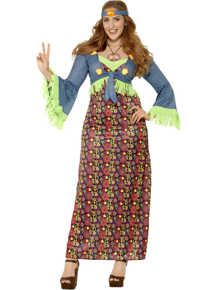 Ladies Hippie Fancy Dress 1970s 60s Hippy Peace Costume