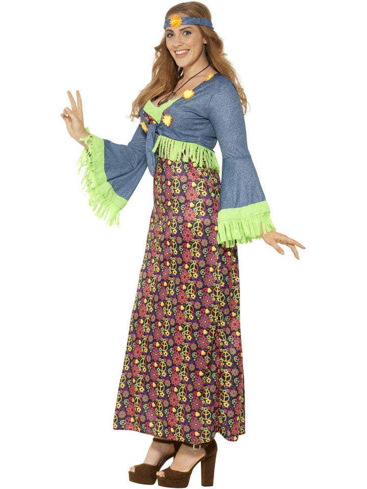 Ladies Hippie Fancy Dress 1970s 60s Hippy Peace Costume