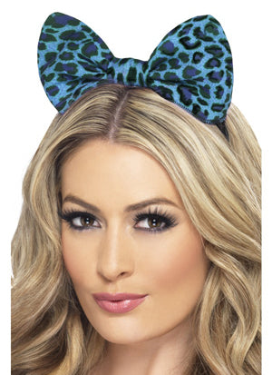 Blue Leopard Bow on Headband Stylish Accessory
