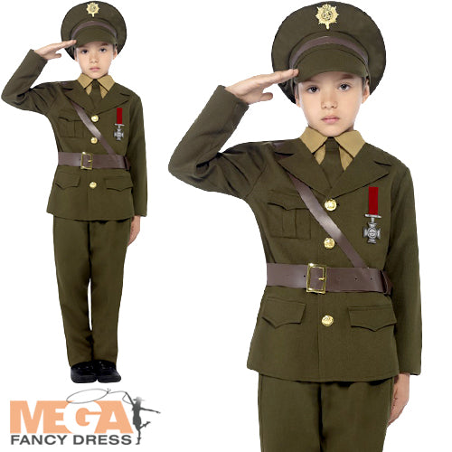Boys Army Officer 1940s Military Uniform Soldier Fancy Dress Costume