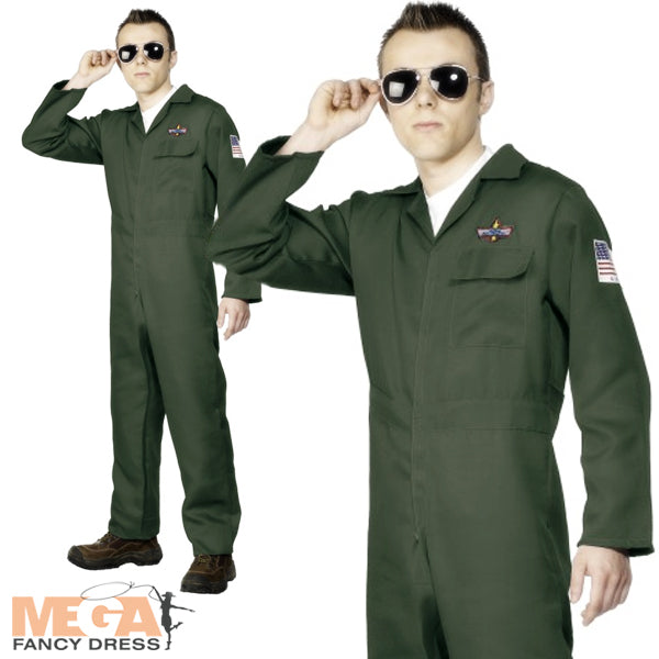 Mens Army Pilot Military Air Force Fancy Dress Costume
